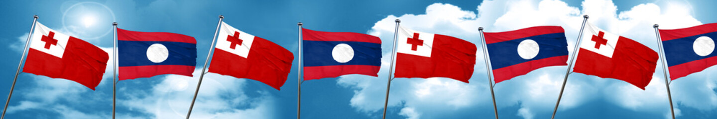 Fototapeta na wymiar Tonga flag with Laos flag, 3D rendering