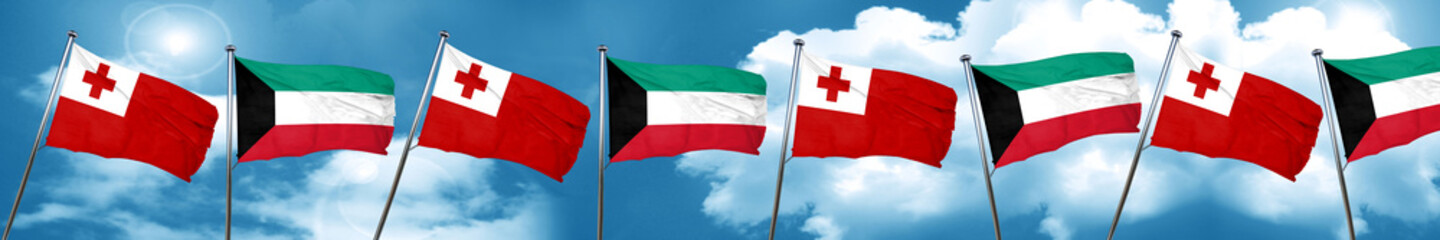 Naklejka na ściany i meble Tonga flag with Kuwait flag, 3D rendering