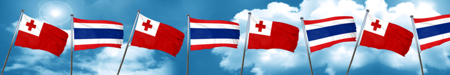 Tonga flag with Thailand flag, 3D rendering