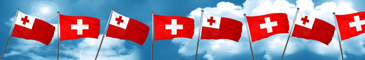 Naklejka na ściany i meble Tonga flag with Switzerland flag, 3D rendering