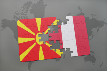 puzzle with the national flag of macedonia and peru on a world map