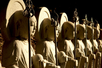 row of Japanese monk statues