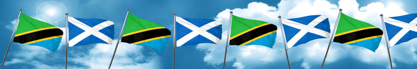 Tanzanian flag with Scotland flag, 3D rendering