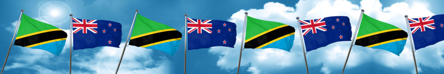 Tanzanian flag with New Zealand flag, 3D rendering