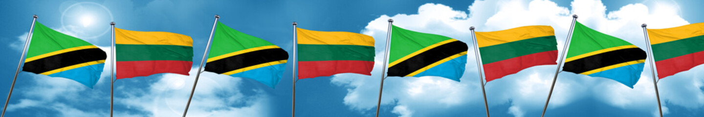 Tanzanian flag with Lithuania flag, 3D rendering
