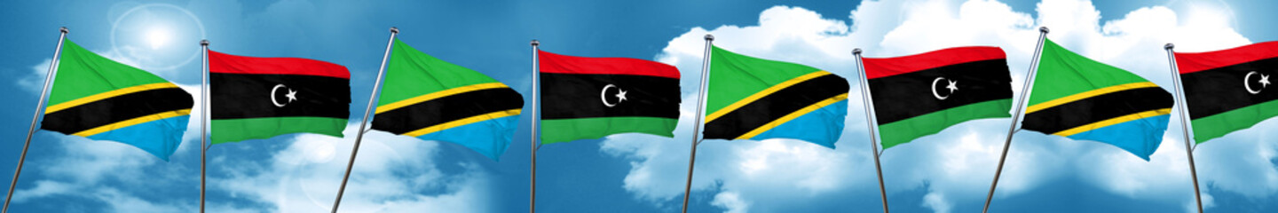 Tanzanian flag with Libya flag, 3D rendering