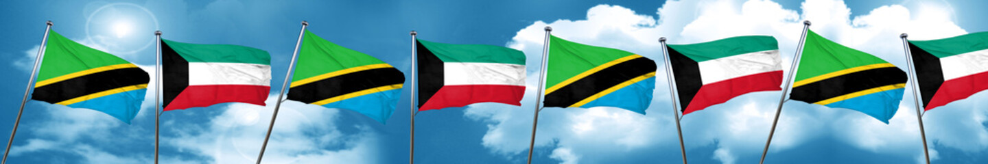 Tanzanian flag with Kuwait flag, 3D rendering
