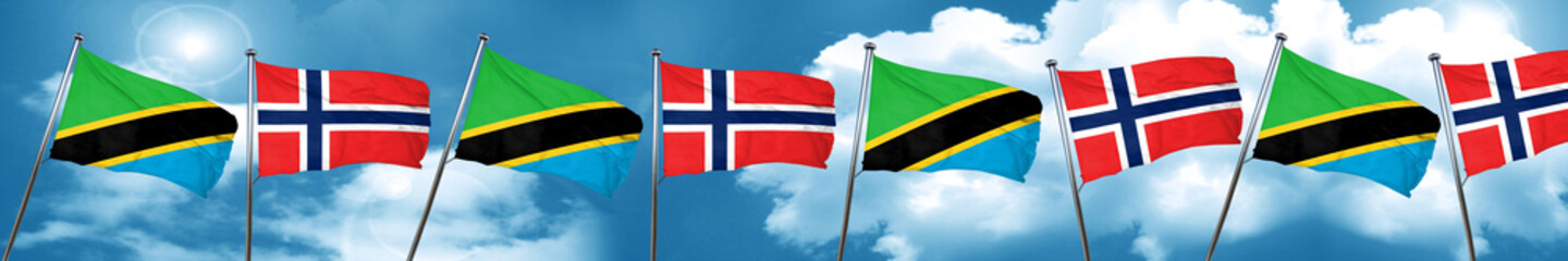 Tanzanian flag with Norway flag, 3D rendering