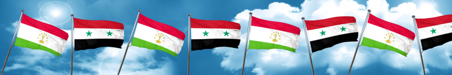 Tajikistan flag with Syria flag, 3D rendering