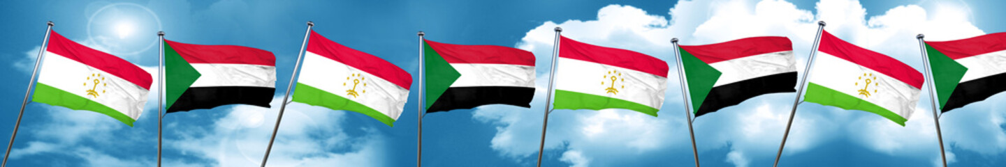 Fototapeta na wymiar Tajikistan flag with Sudan flag, 3D rendering