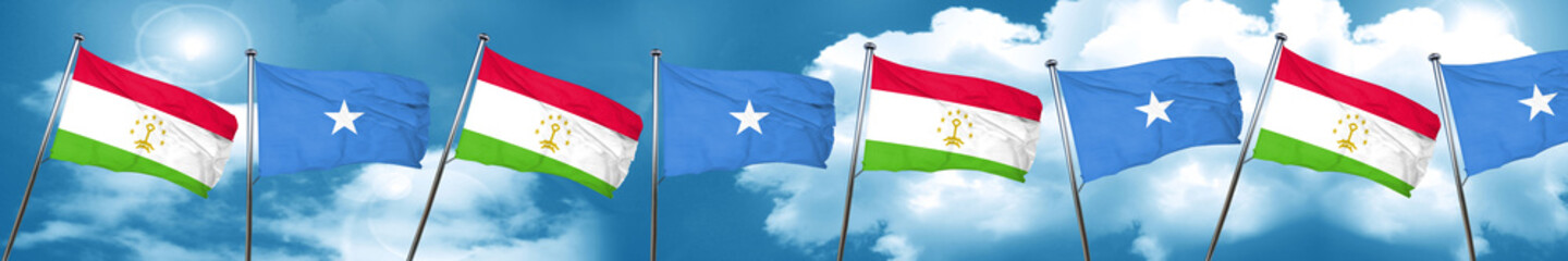 Fototapeta na wymiar Tajikistan flag with Somalia flag, 3D rendering