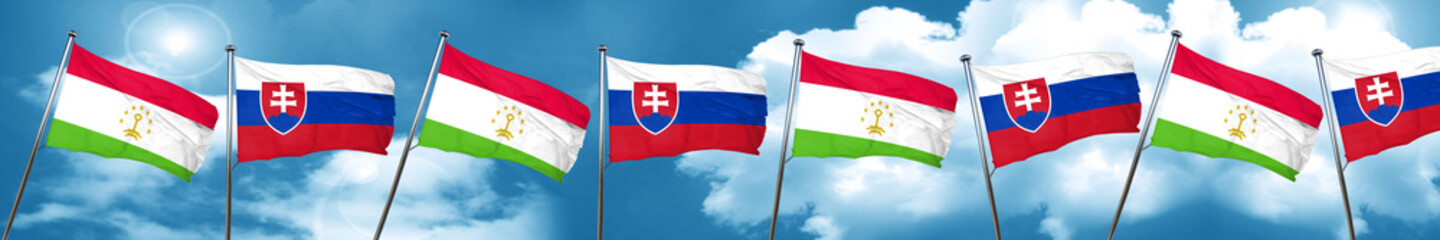 Tajikistan flag with Slovakia flag, 3D rendering