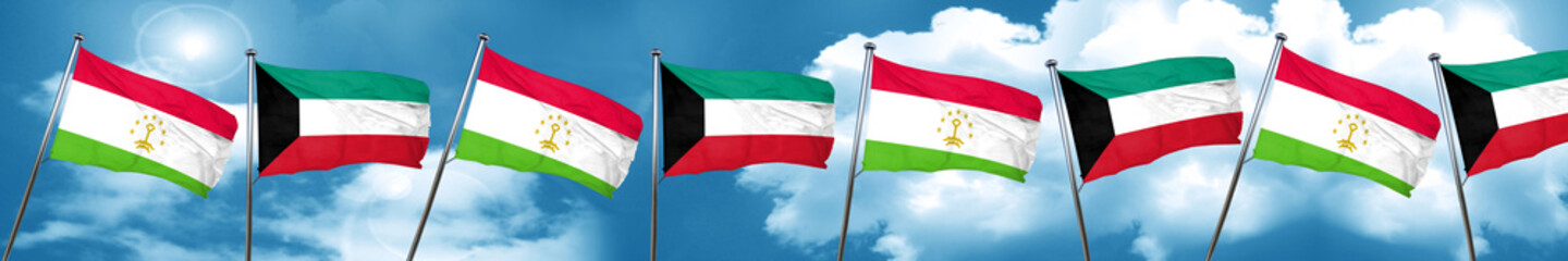 Fototapeta na wymiar Tajikistan flag with Kuwait flag, 3D rendering
