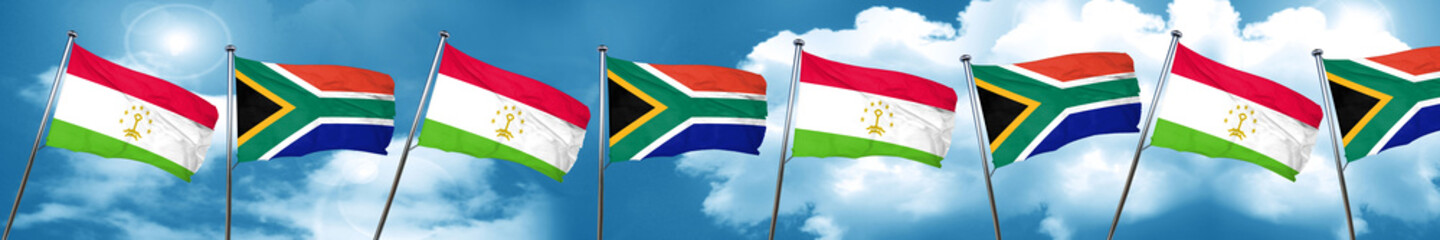 Tajikistan flag with South Africa flag, 3D rendering