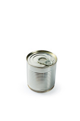 Aluminum tin can on a white background