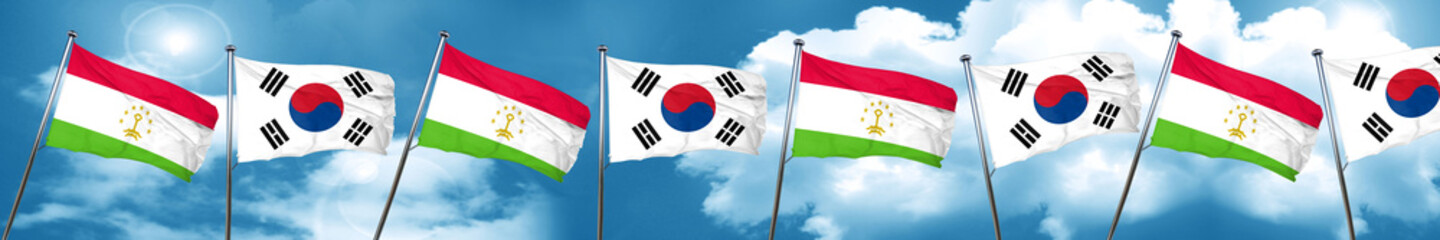 Fototapeta na wymiar Tajikistan flag with South Korea flag, 3D rendering