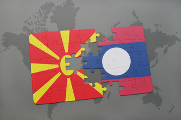 puzzle with the national flag of macedonia and laos on a world map