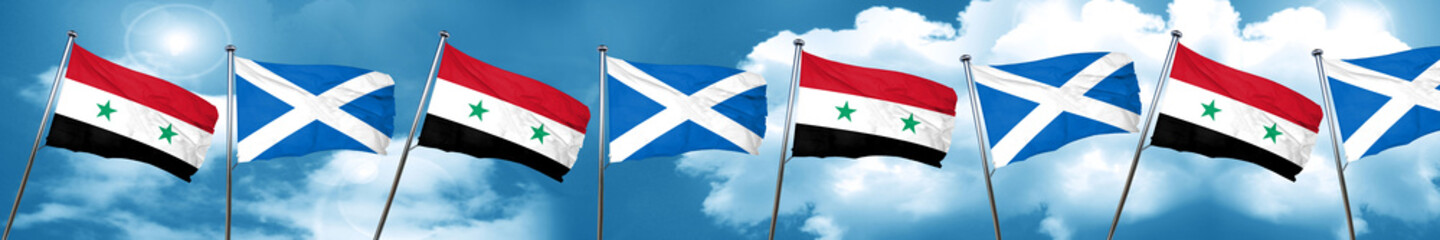 Syria flag with Scotland flag, 3D rendering