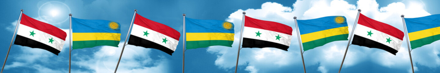 Fototapeta na wymiar Syria flag with rwanda flag, 3D rendering