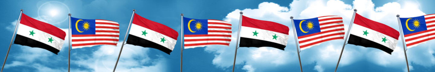 Fototapeta na wymiar Syria flag with Malaysia flag, 3D rendering