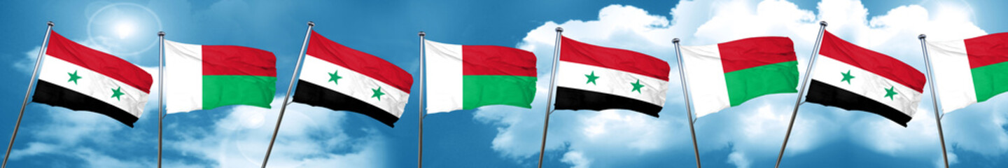 Naklejka na ściany i meble Syria flag with Madagascar flag, 3D rendering