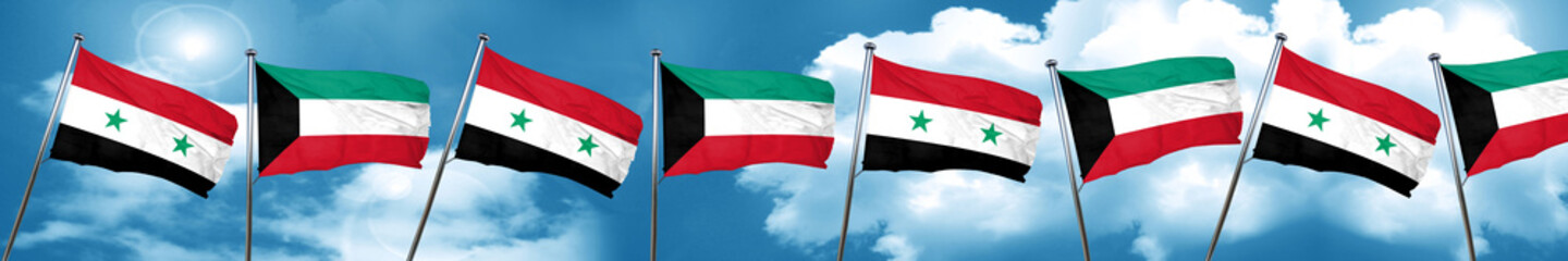 Syria flag with Kuwait flag, 3D rendering