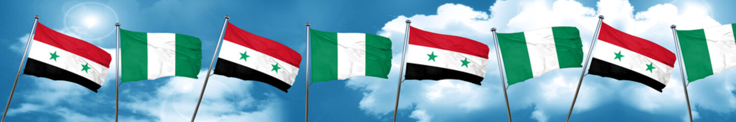 Syria flag with Nigeria flag, 3D rendering