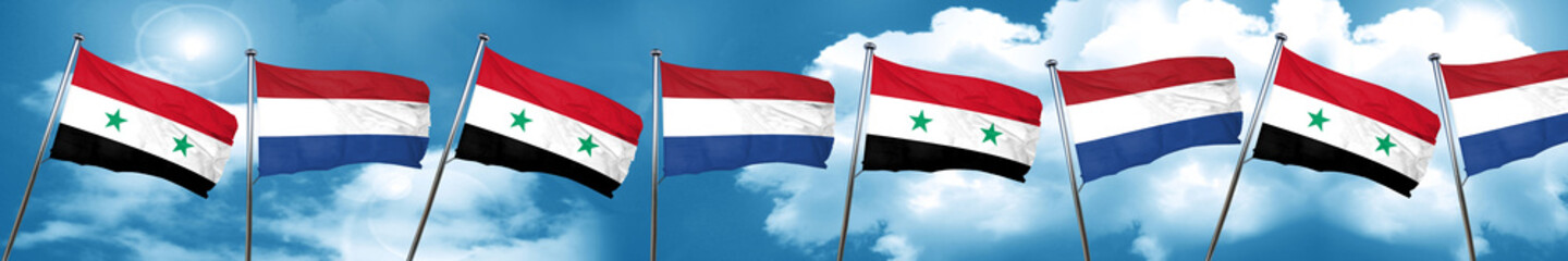 Syria flag with Netherlands flag, 3D rendering
