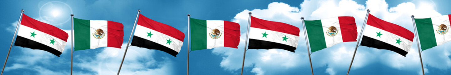 Syria flag with Mexico flag, 3D rendering