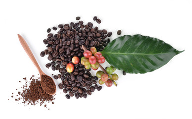 fresh coffee beans isolated on white background