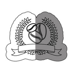 monochrome sticker with olive crown with ribbon and coffee beans vector illustration