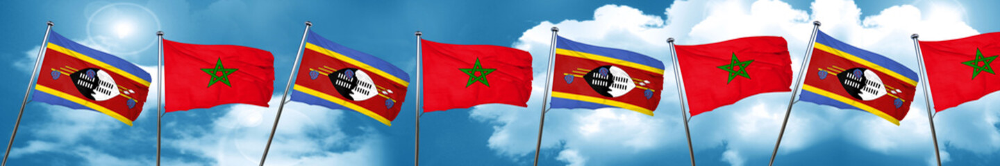 Swaziland flag with Morocco flag, 3D rendering