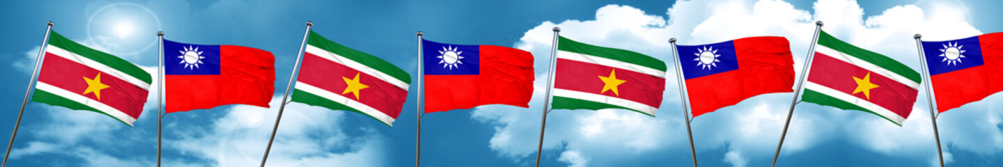 Suriname flag with Taiwan flag, 3D rendering