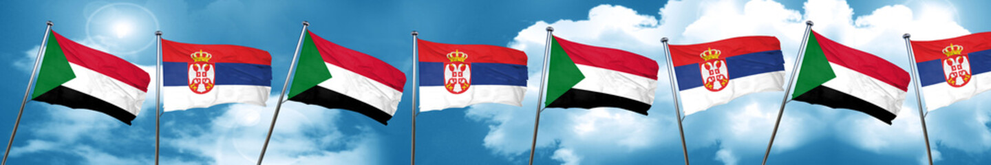 Fototapeta na wymiar Sudan flag with Serbia flag, 3D rendering