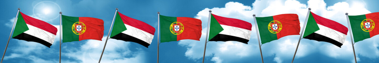 Sudan flag with Portugal flag, 3D rendering