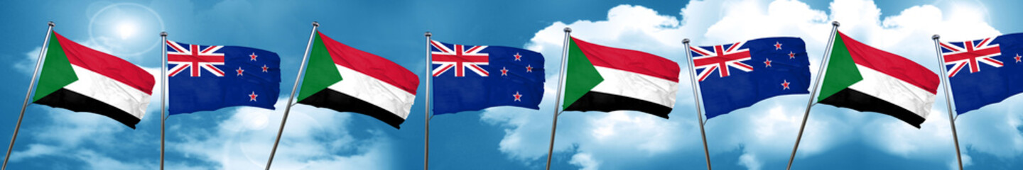 Fototapeta na wymiar Sudan flag with New Zealand flag, 3D rendering