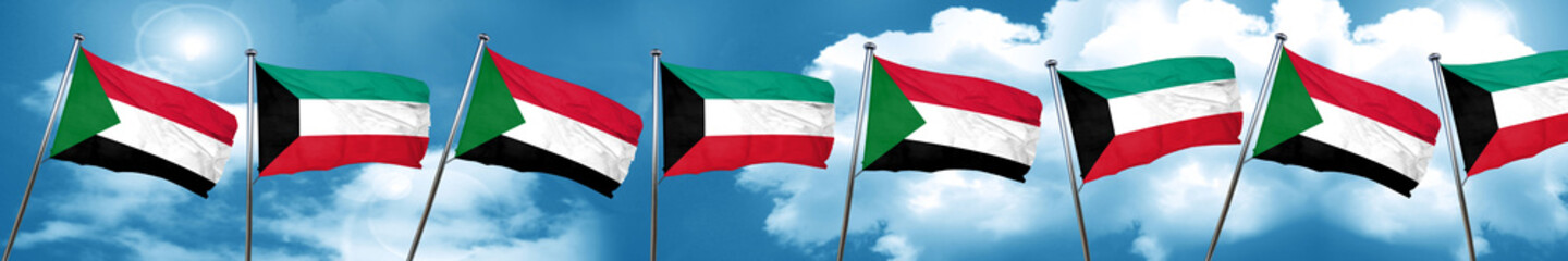 Fototapeta na wymiar Sudan flag with Kuwait flag, 3D rendering