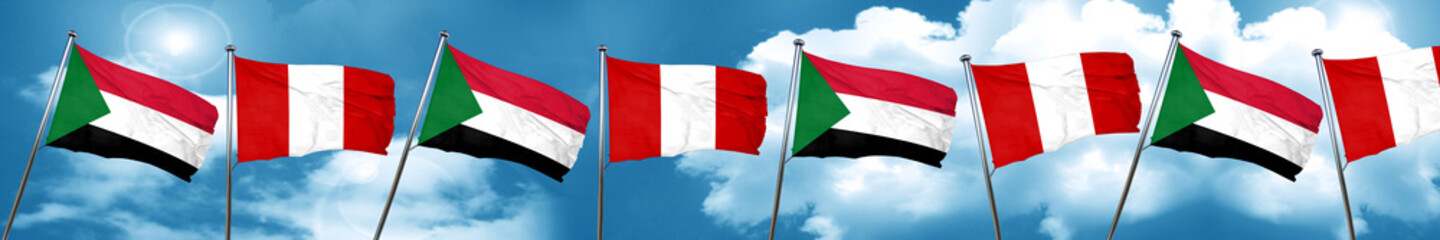 Sudan flag with Peru flag, 3D rendering