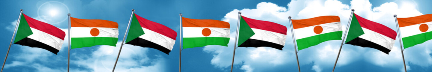 Sudan flag with Niger flag, 3D rendering