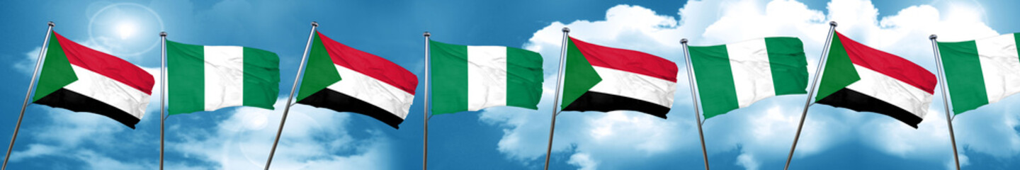Fototapeta na wymiar Sudan flag with Nigeria flag, 3D rendering