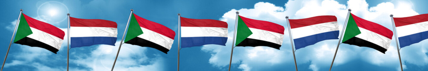 Sudan flag with Netherlands flag, 3D rendering