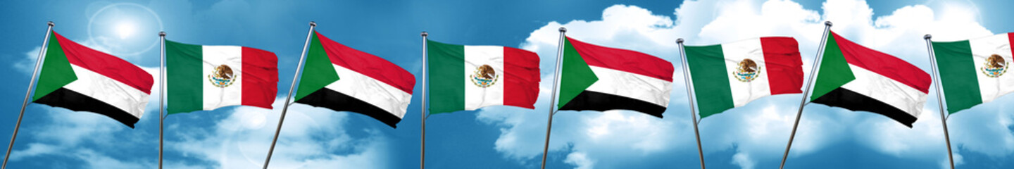 Sudan flag with Mexico flag, 3D rendering