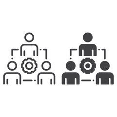 People and gear line and solid icon, outline and filled vector sign, linear and full pictogram isolated on white. Team work symbol, logo illustration