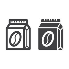 Coffee pack line and solid icon, outline and filled vector sign, linear and full pictogram isolated on white. Symbol, logo illustration