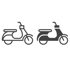 Scooter line and solid icon, outline and filled vector sign, linear and full pictogram isolated on white. Moped symbol, logo illustration
