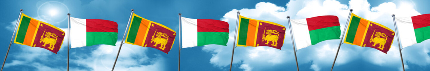 Sri lanka flag with Madagascar flag, 3D rendering