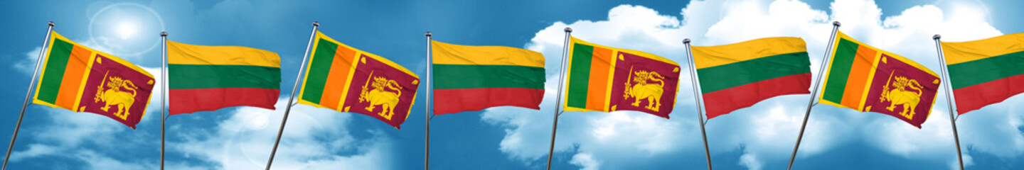 Sri lanka flag with Lithuania flag, 3D rendering