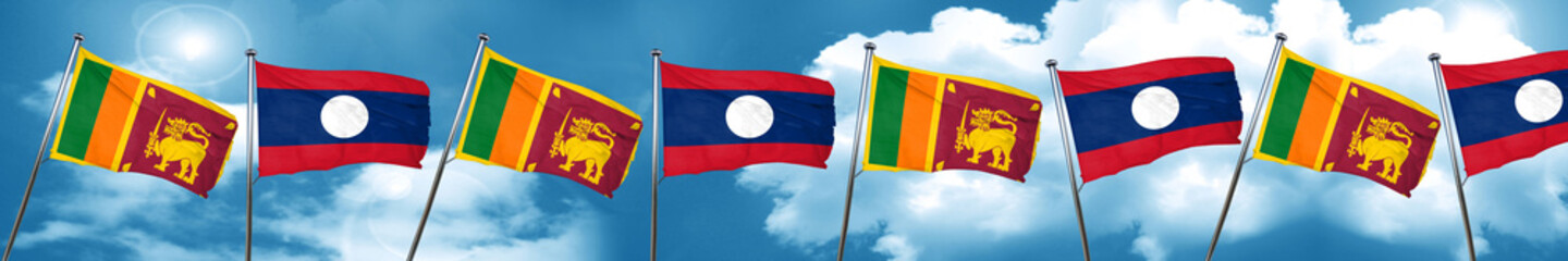 Sri lanka flag with Laos flag, 3D rendering