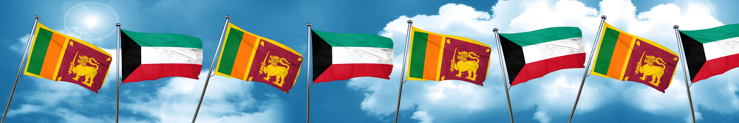 Sri lanka flag with Kuwait flag, 3D rendering