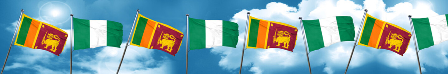 Sri lanka flag with Nigeria flag, 3D rendering